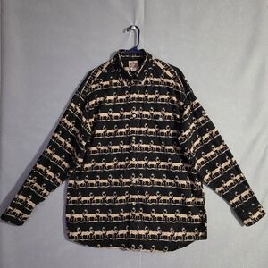 Vtg Barn Fly Mens Reindeer Button Down Shirt USA Size Large